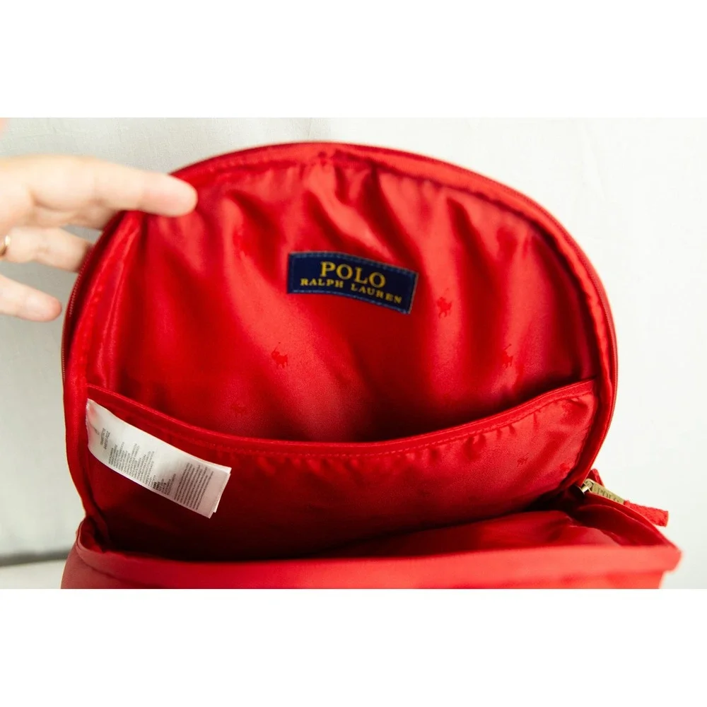Polo Ralph Lauren Red Canvas Backpack Blue Pony Logo School Bag 9AR151-R2Z NWT